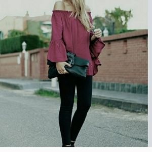 Burgundy off the Shoulder Blouse‎ Size 8